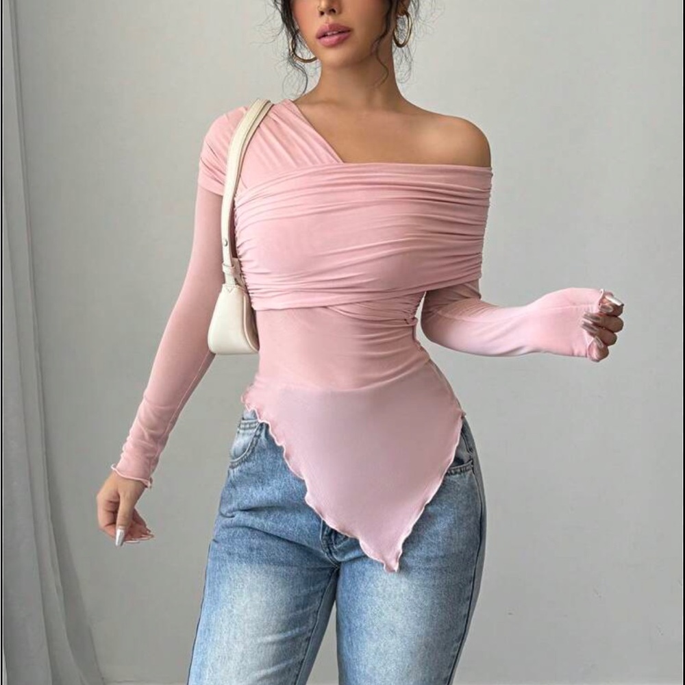Chic Pink Off-Shoulder Asymmetrical Top